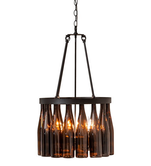 Meyda Lighting Wine Bottle 19" 5-Light Textured Black Chandelier With Amber Wine Bottle Shade Glass
