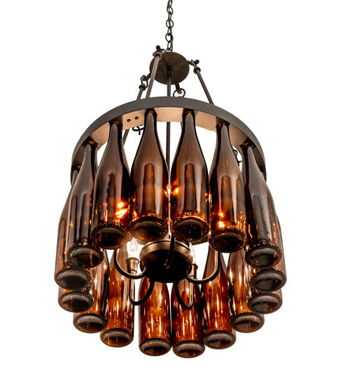 Meyda Lighting Wine Bottle 19" 5-Light Textured Black Chandelier With Amber Wine Bottle Shade Glass