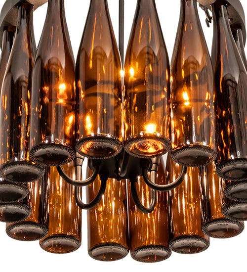 Meyda Lighting Wine Bottle 19" 5-Light Textured Black Chandelier With Amber Wine Bottle Shade Glass