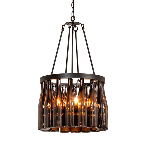 Meyda Lighting Wine Bottle 19" 5-Light Textured Black Chandelier With Amber Wine Bottle Shade Glass