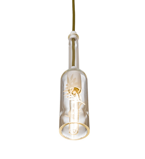 Meyda Lighting Wine Bottle 3" Matte White Mini Pendant Light With White & Clear Shade Glass