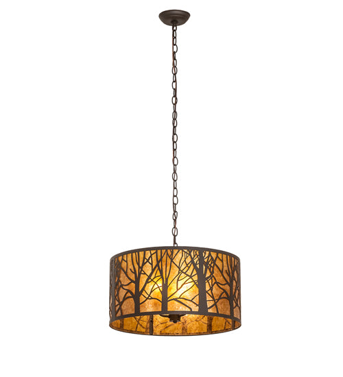 Meyda Lighting Winter Maple 20" 3-Light Oil Rubbed Bronze Pendant Light With Amber Mica Shade Glass