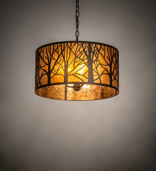 Meyda Lighting Winter Maple 20" 3-Light Oil Rubbed Bronze Pendant Light With Amber Mica Shade Glass