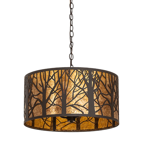 Meyda Lighting Winter Maple 20" 3-Light Oil Rubbed Bronze Pendant Light With Amber Mica Shade Glass