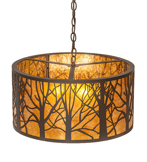 Meyda Lighting Winter Maple 20" 3-Light Oil Rubbed Bronze Pendant Light With Amber Mica Shade Glass