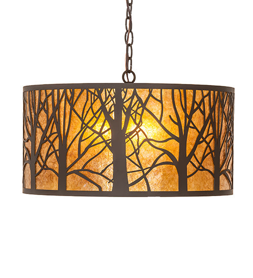 Meyda Lighting Winter Maple 20" 3-Light Oil Rubbed Bronze Pendant Light With Amber Mica Shade Glass