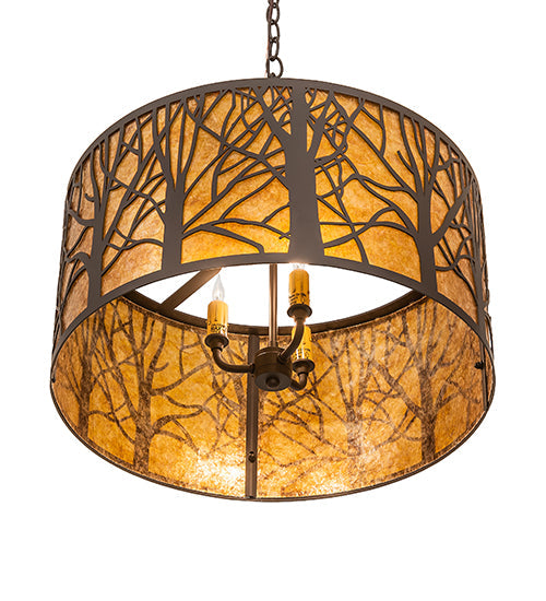 Meyda Lighting Winter Maple 20" 3-Light Oil Rubbed Bronze Pendant Light With Amber Mica Shade Glass