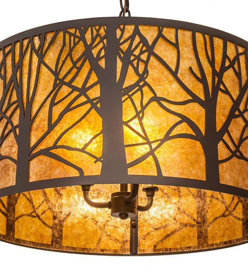 Meyda Lighting Winter Maple 20" 3-Light Oil Rubbed Bronze Pendant Light With Amber Mica Shade Glass