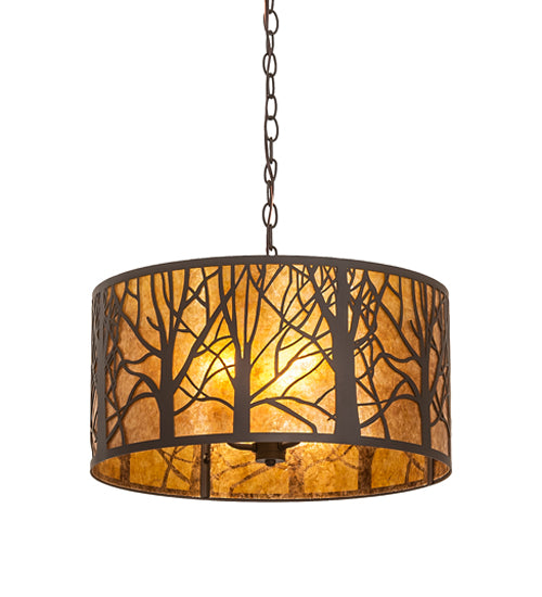 Meyda Lighting Winter Maple 20" 3-Light Oil Rubbed Bronze Pendant Light With Amber Mica Shade Glass