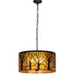 Meyda Lighting Winter Maple 20" 3-Light Textured Black Pendant Light With Amber Mica Shade Glass