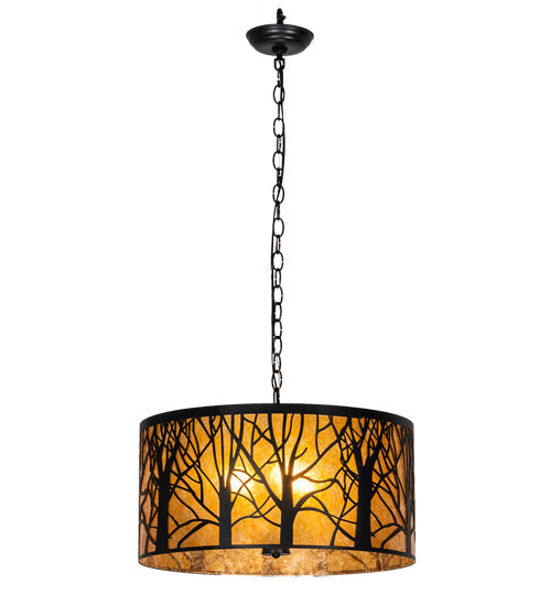 Meyda Lighting Winter Maple 20" 3-Light Textured Black Pendant Light With Amber Mica Shade Glass