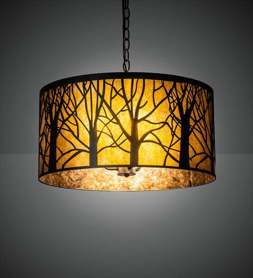Meyda Lighting Winter Maple 20" 3-Light Textured Black Pendant Light With Amber Mica Shade Glass