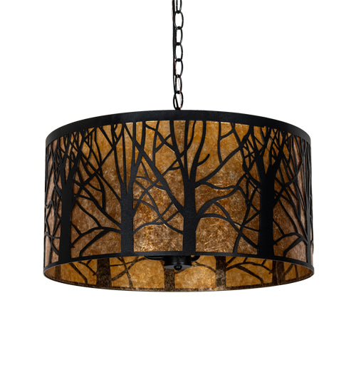 Meyda Lighting Winter Maple 20" 3-Light Textured Black Pendant Light With Amber Mica Shade Glass