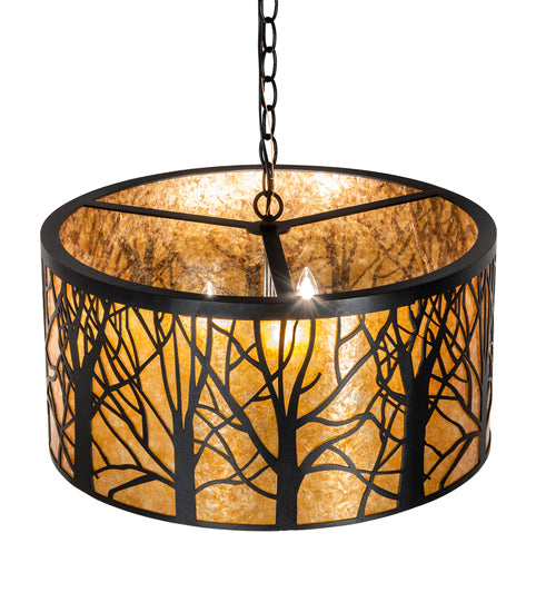 Meyda Lighting Winter Maple 20" 3-Light Textured Black Pendant Light With Amber Mica Shade Glass