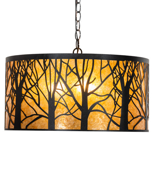 Meyda Lighting Winter Maple 20" 3-Light Textured Black Pendant Light With Amber Mica Shade Glass