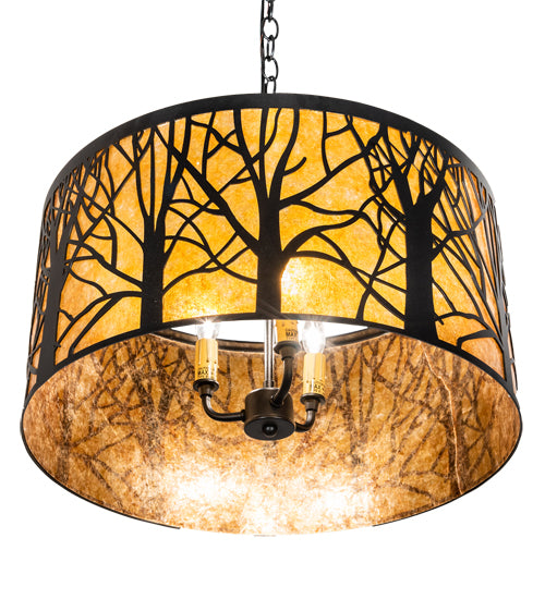 Meyda Lighting Winter Maple 20" 3-Light Textured Black Pendant Light With Amber Mica Shade Glass