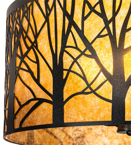 Meyda Lighting Winter Maple 20" 3-Light Textured Black Pendant Light With Amber Mica Shade Glass