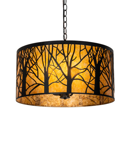 Meyda Lighting Winter Maple 20" 3-Light Textured Black Pendant Light With Amber Mica Shade Glass