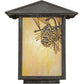 Meyda Lighting Winter Pine 10" Verdigris Outdoor Post Mount Light With Beige Iridescent Shade Glass
