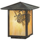 Meyda Lighting Winter Pine 10" Verdigris Outdoor Post Mount Light With Beige Iridescent Shade Glass