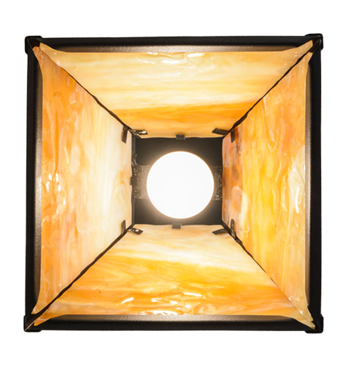 Meyda Lighting Winter Pine 12" Textured Black Mini Pendant Light With Beige Art Shade Glass