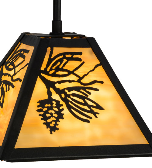 Meyda Lighting Winter Pine 12" Textured Black Mini Pendant Light With Beige Art Shade Glass
