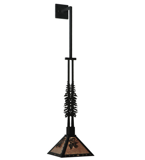 Meyda Lighting Winter Pine 12" Textured Black Tall Pines Wall Sconce With Silver Mica Shade Glass