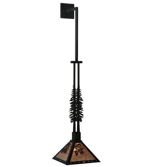 Meyda Lighting Winter Pine 12" Textured Black Tall Pines Wall Sconce With Silver Mica Shade Glass