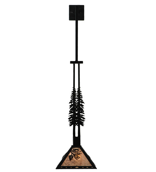 Meyda Lighting Winter Pine 12" Textured Black Tall Pines Wall Sconce With Silver Mica Shade Glass