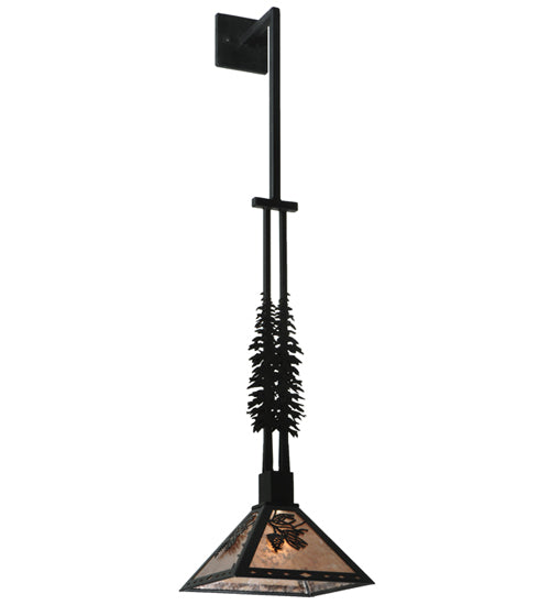 Meyda Lighting Winter Pine 12" Textured Black Tall Pines Wall Sconce With Silver Mica Shade Glass