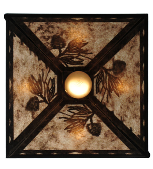 Meyda Lighting Winter Pine 12" Textured Black Tall Pines Wall Sconce With Silver Mica Shade Glass