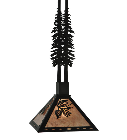 Meyda Lighting Winter Pine 12" Textured Black Tall Pines Wall Sconce With Silver Mica Shade Glass