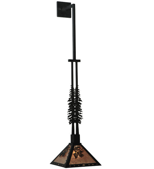 Meyda Lighting Winter Pine 12" Textured Black Tall Pines Wall Sconce With Silver Mica Shade Glass