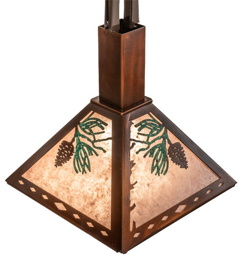 Meyda Lighting Winter Pine 12"Sq Vintage Copper & Oil Rubbed Bronze Tall Pines Pendant Light With Silver Mica Shade Glass