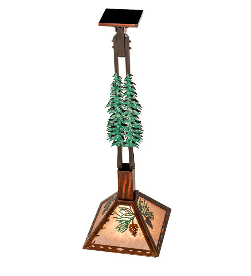 Meyda Lighting Winter Pine 12"Sq Vintage Copper & Oil Rubbed Bronze Tall Pines Pendant Light With Silver Mica Shade Glass