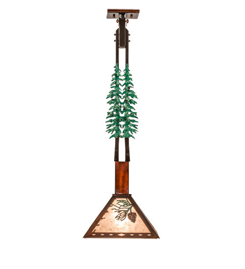 Meyda Lighting Winter Pine 12"Sq Vintage Copper & Oil Rubbed Bronze Tall Pines Pendant Light With Silver Mica Shade Glass