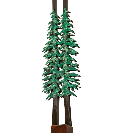 Meyda Lighting Winter Pine 12"Sq Vintage Copper & Oil Rubbed Bronze Tall Pines Pendant Light With Silver Mica Shade Glass