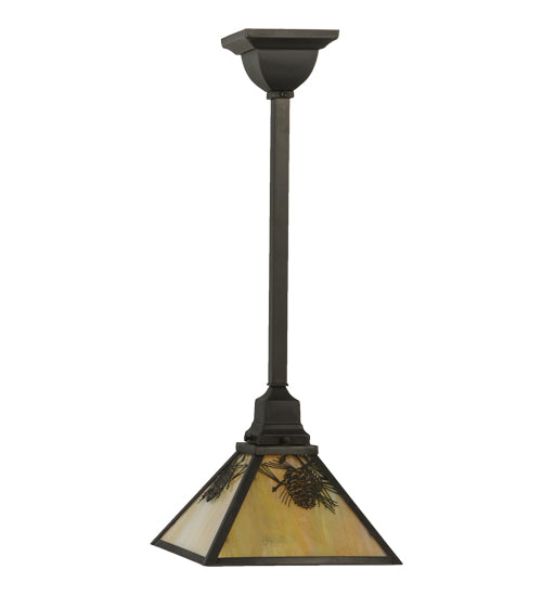 Meyda Lighting Winter Pine 13" Craftsman Brown Mini Pendant Light With Beige Iridescent Shade Glass