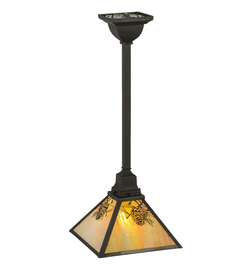 Meyda Lighting Winter Pine 13" Craftsman Brown Mini Pendant Light With Beige Iridescent Shade Glass