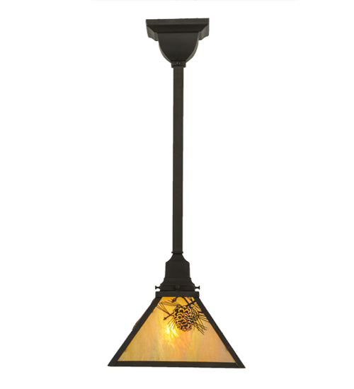 Meyda Lighting Winter Pine 13" Craftsman Brown Mini Pendant Light With Beige Iridescent Shade Glass