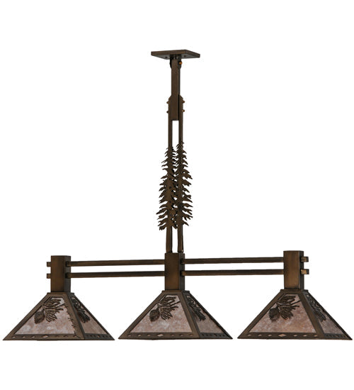 Meyda Lighting Winter Pine 144443 45" 3-Light Antique Copper Tall Pines Island Pendant Light With Silver Mica Shade Glass