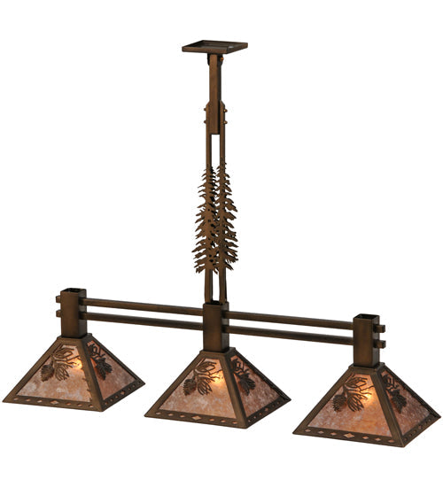 Meyda Lighting Winter Pine 144443 45" 3-Light Antique Copper Tall Pines Island Pendant Light With Silver Mica Shade Glass