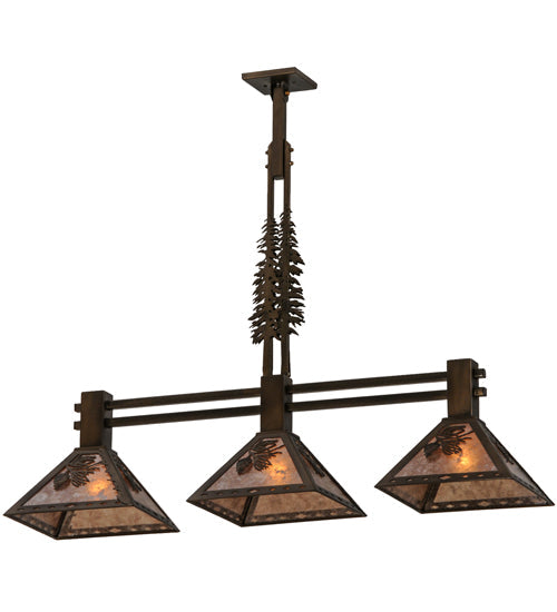 Meyda Lighting Winter Pine 144443 45" 3-Light Antique Copper Tall Pines Island Pendant Light With Silver Mica Shade Glass