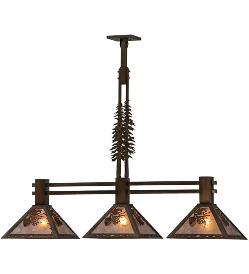 Meyda Lighting Winter Pine 144443 45" 3-Light Antique Copper Tall Pines Island Pendant Light With Silver Mica Shade Glass
