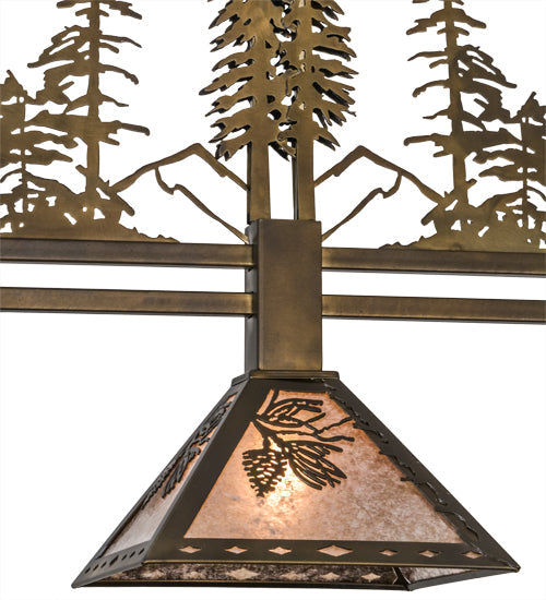 Meyda Lighting Winter Pine 152313 45" 3-Light Antique Copper Tall Pines Island Pendant Light With Silver Mica Shade Glass
