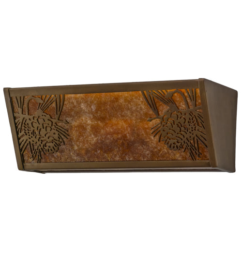 Meyda Lighting Winter Pine 16" 2-Light Antique Copper Vanity Light With Amber Mica Shade Glass