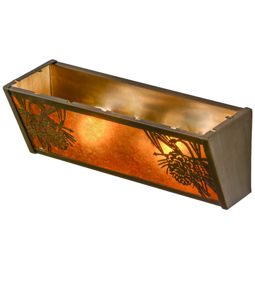 Meyda Lighting Winter Pine 16" 2-Light Antique Copper Vanity Light With Amber Mica Shade Glass