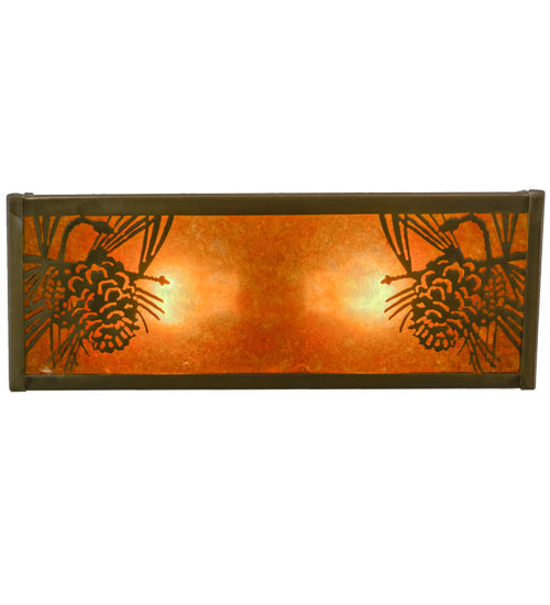 Meyda Lighting Winter Pine 16" 2-Light Antique Copper Vanity Light With Amber Mica Shade Glass