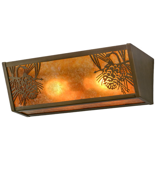 Meyda Lighting Winter Pine 16" 2-Light Antique Copper Vanity Light With Amber Mica Shade Glass