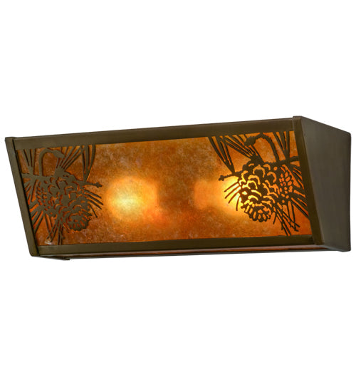 Meyda Lighting Winter Pine 16" 2-Light Antique Copper Vanity Light With Amber Mica Shade Glass